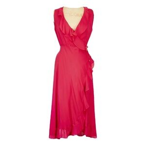 Haute Hippie Hot Pink Sleeveless MIDI Dress | Size: L